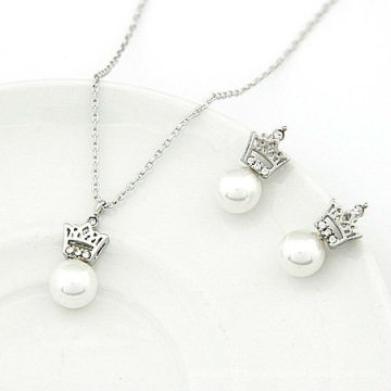 Fashion Crown Pattern Zircon Necklaces/Earrings Pearl Necklaces Jewelry Sets JS05